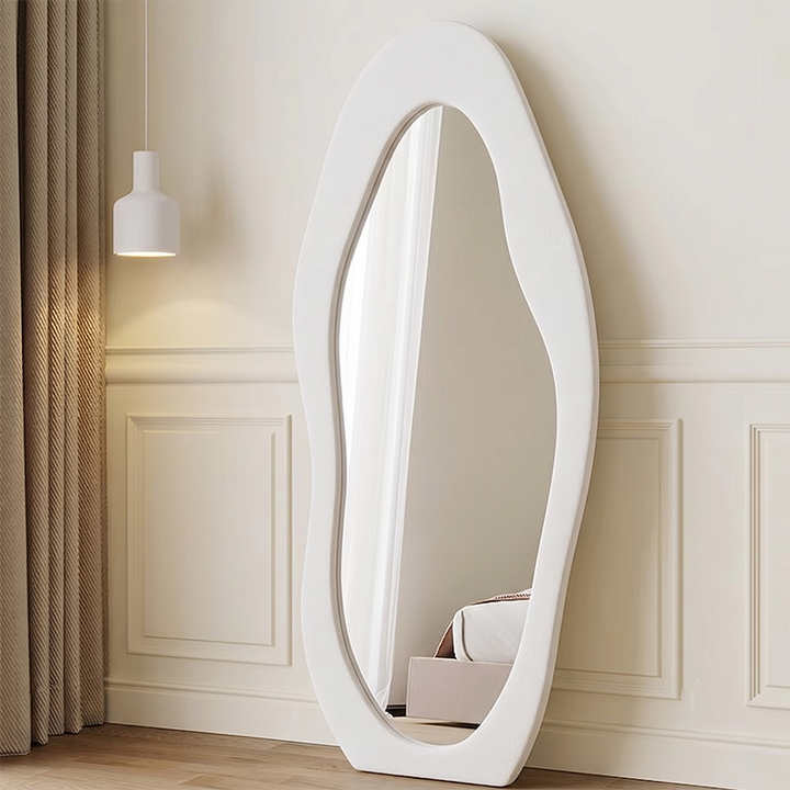 Moderner minimalistischer Ganzkörperspiegel mit gewelltem Design aus MDF, Samt und Glas für Schlafzimmer &amp; Wohnzimmer 