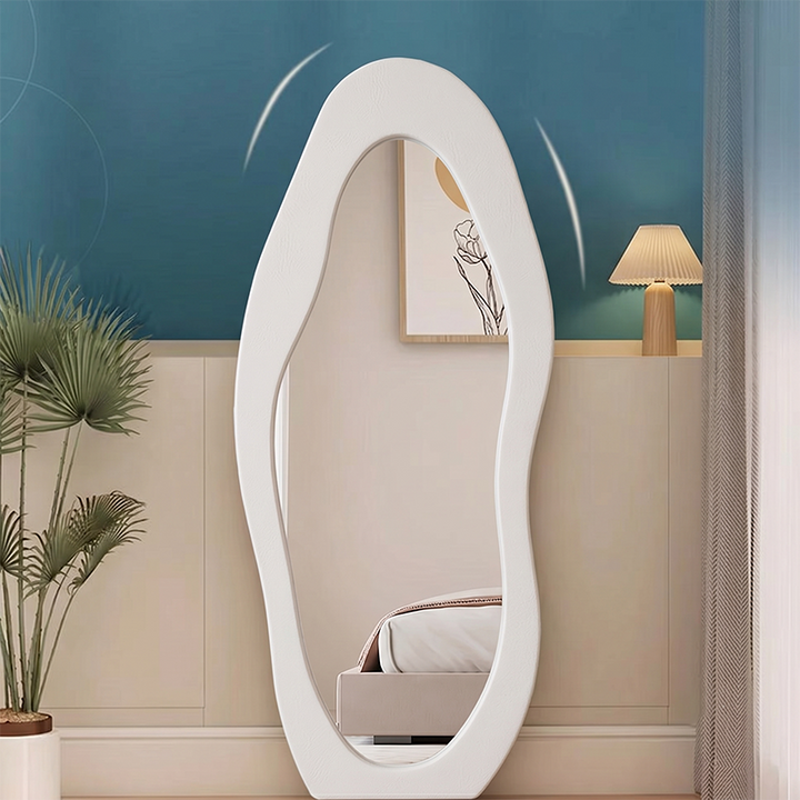 Moderner minimalistischer Ganzkörperspiegel mit gewelltem Design aus MDF, Samt und Glas für Schlafzimmer &amp; Wohnzimmer 