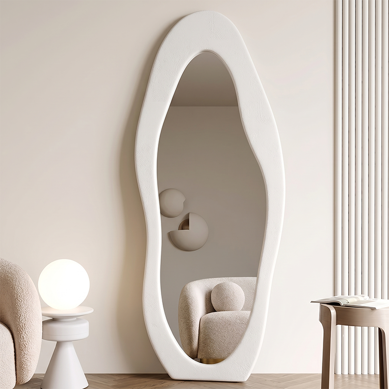 Moderner minimalistischer Ganzkörperspiegel mit gewelltem Design aus MDF, Samt und Glas für Schlafzimmer &amp; Wohnzimmer 