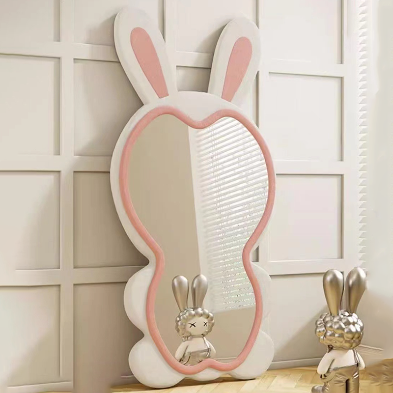 Contemporary Creative HDF Velvet Sponge Rabbit-Shaped Full-Length Floor Mirror For Bedroom &amp; Living Room