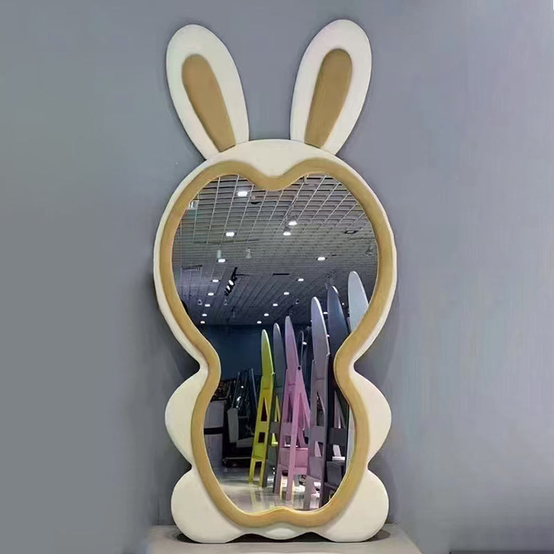 Contemporary Creative HDF Velvet Sponge Rabbit-Shaped Full-Length Floor Mirror For Bedroom &amp; Living Room