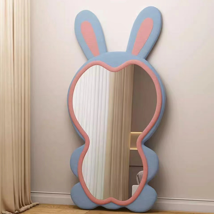 Contemporary Creative HDF Velvet Sponge Rabbit-Shaped Full-Length Floor Mirror For Bedroom &amp; Living Room