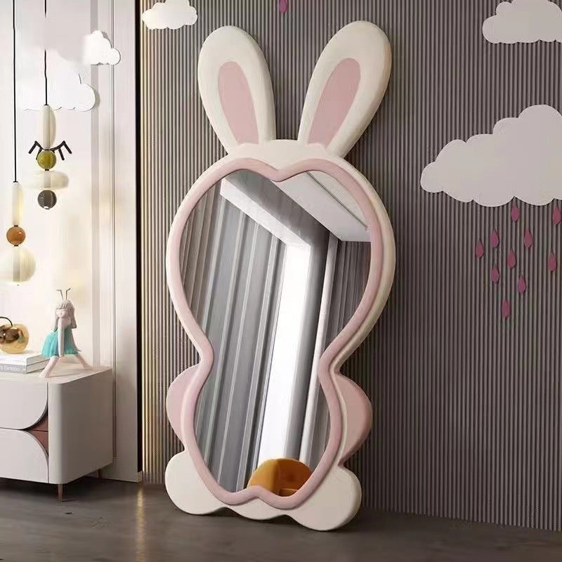 Contemporary Creative HDF Velvet Sponge Rabbit-Shaped Full-Length Floor Mirror For Bedroom &amp; Living Room