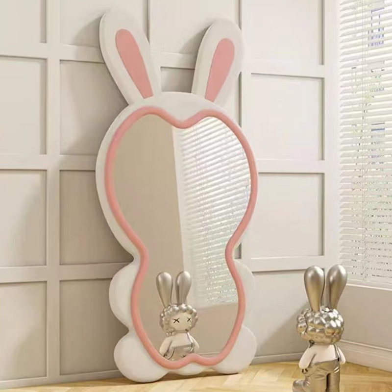 Contemporary Creative HDF Velvet Sponge Rabbit-Shaped Full-Length Floor Mirror For Bedroom &amp; Living Room