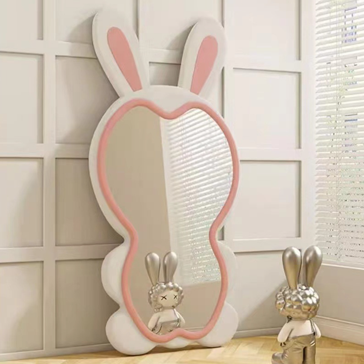 Contemporary Creative HDF Velvet Sponge Rabbit-Shaped Full-Length Floor Mirror For Bedroom &amp; Living Room