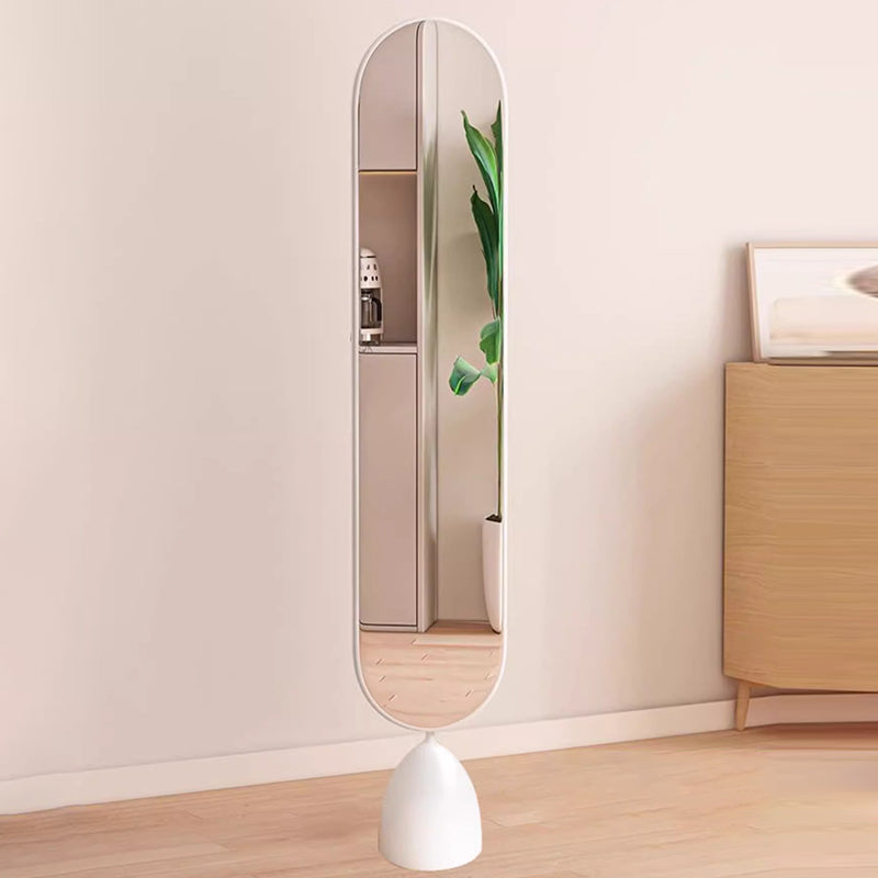 Moderner minimalistischer ovaler Standspiegel aus Eisen, Kunststoff und Glas, drehbar, in Ganzkörpergröße, mit Stauraum &amp; Kleiderständer für Schlafzimmer &amp; Wohnzimmer 
