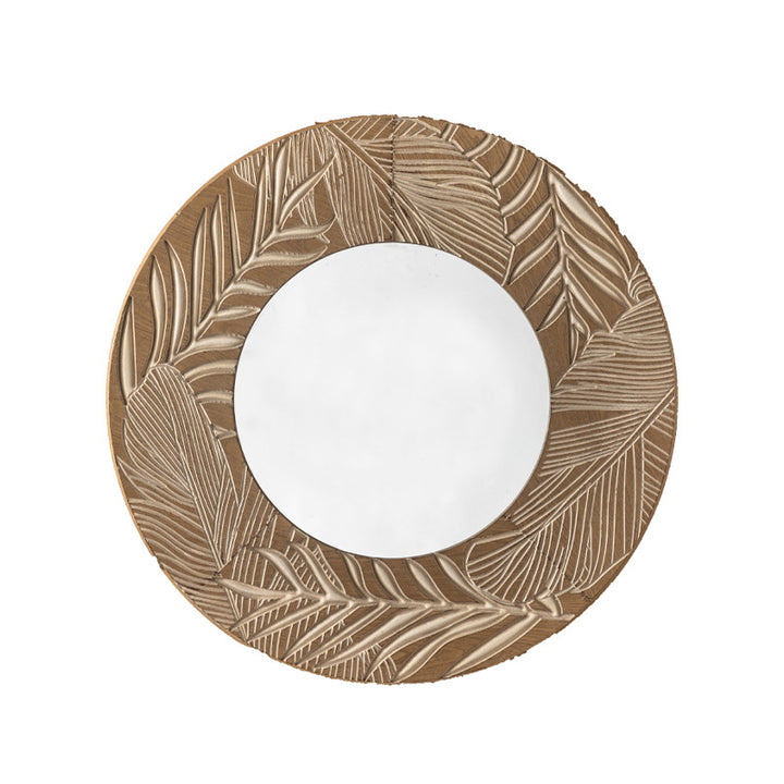 Moderner runder Wandspiegel aus Kiefernholz und Glas im Coastal-Stil für das Wohnzimmer 