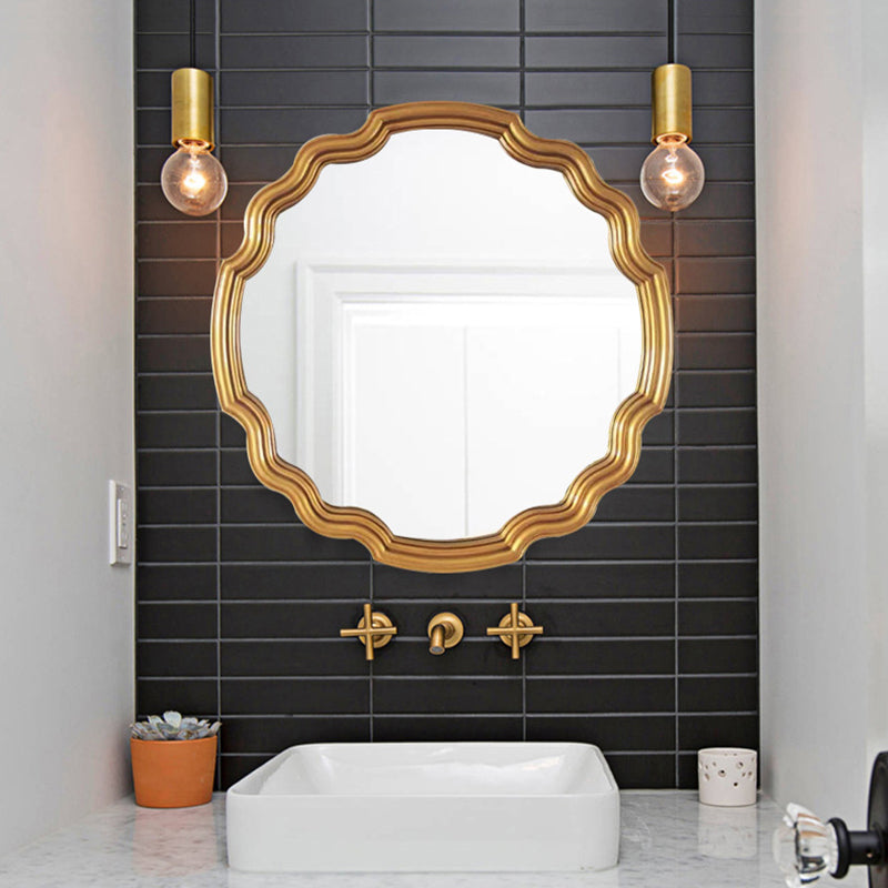 Traditioneller runder Wandspiegel aus Polyurethan und Glas in Wellenform im europäischen Stil für Wohnzimmer, Badezimmer und Schlafzimmer 