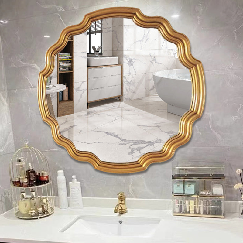 Traditioneller runder Wandspiegel aus Polyurethan und Glas in Wellenform im europäischen Stil für Wohnzimmer, Badezimmer und Schlafzimmer 