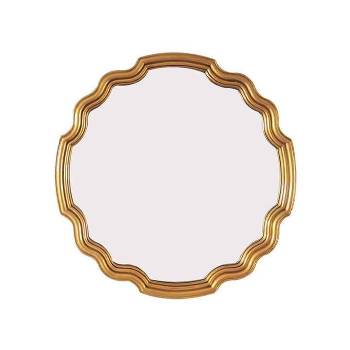 Traditioneller runder Wandspiegel aus Polyurethan und Glas in Wellenform im europäischen Stil für Wohnzimmer, Badezimmer und Schlafzimmer 