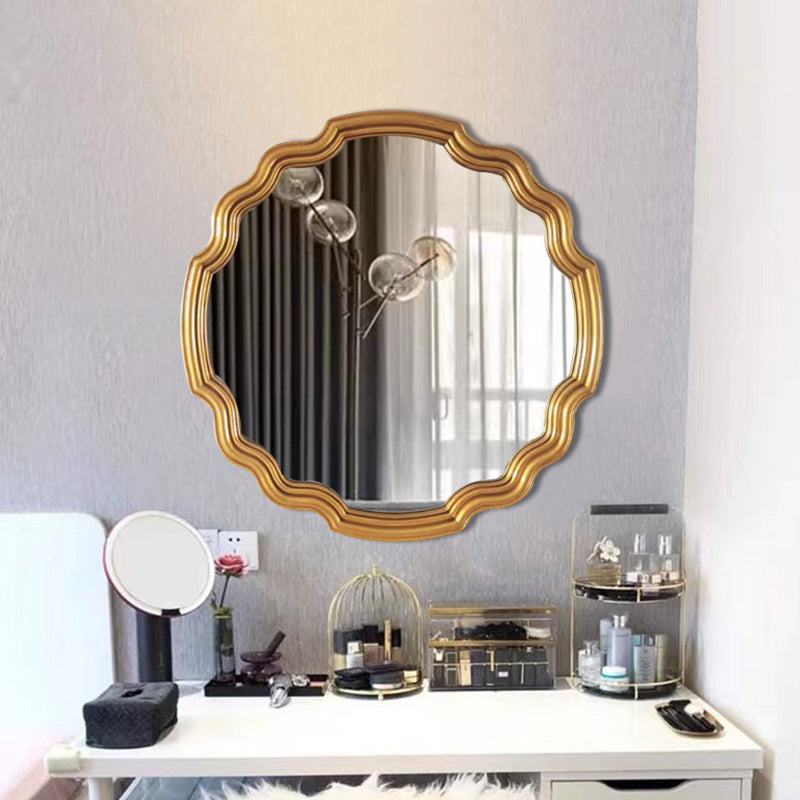 Traditioneller runder Wandspiegel aus Polyurethan und Glas in Wellenform im europäischen Stil für Wohnzimmer, Badezimmer und Schlafzimmer 