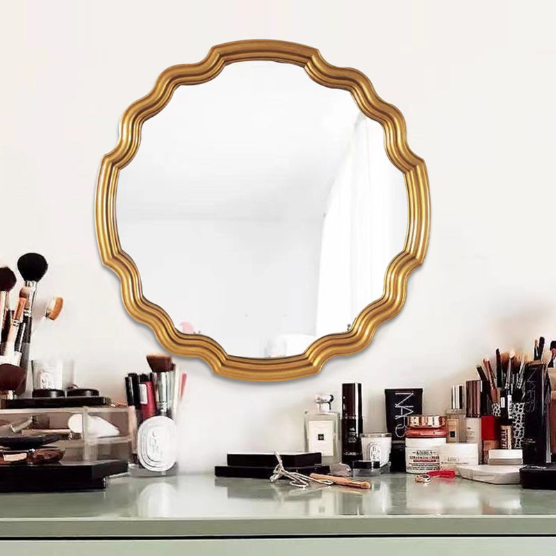 Traditioneller runder Wandspiegel aus Polyurethan und Glas in Wellenform im europäischen Stil für Wohnzimmer, Badezimmer und Schlafzimmer 