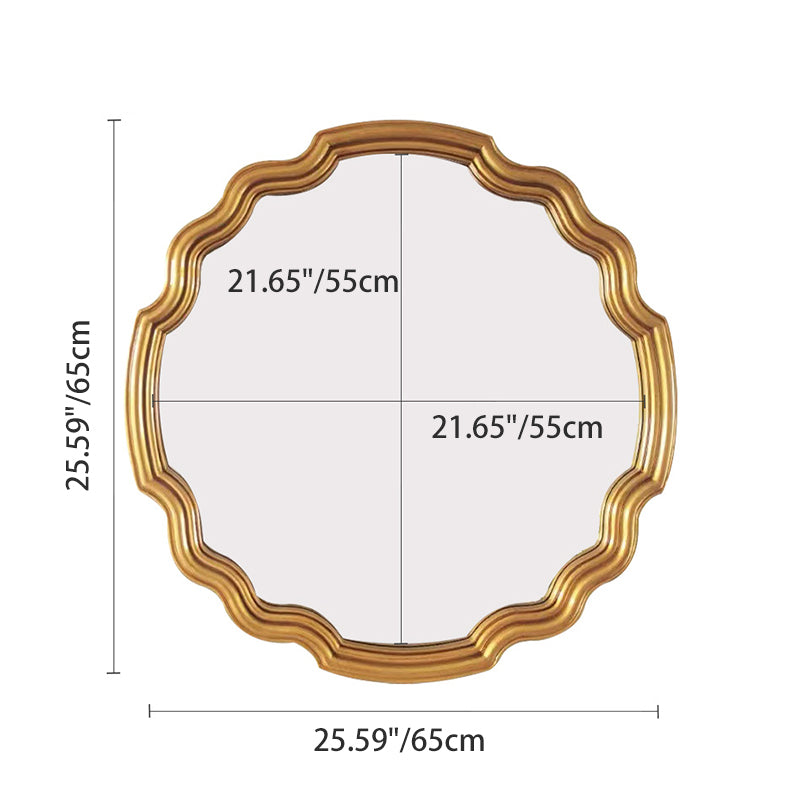 Traditioneller runder Wandspiegel aus Polyurethan und Glas in Wellenform im europäischen Stil für Wohnzimmer, Badezimmer und Schlafzimmer 