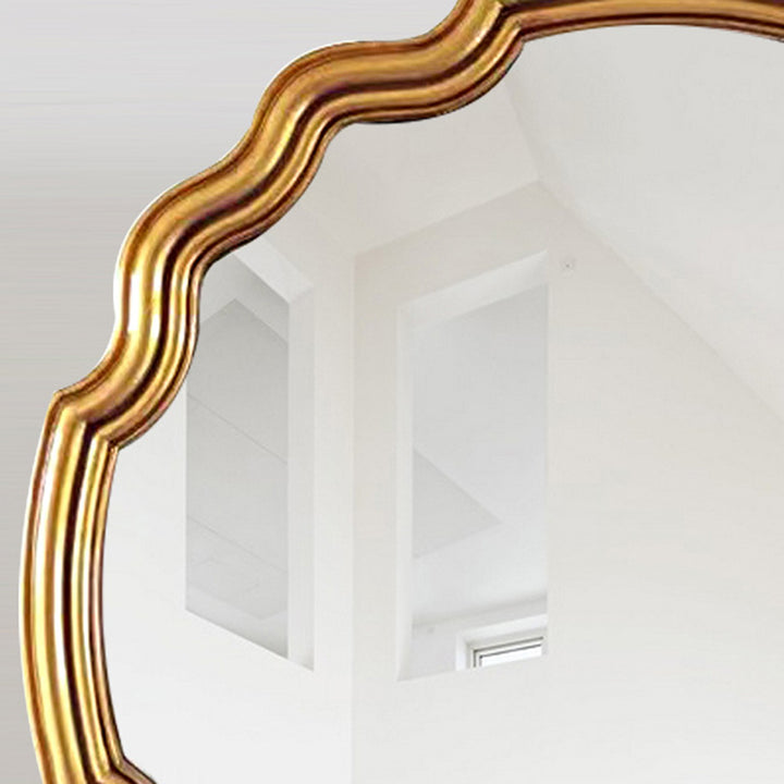 Traditioneller runder Wandspiegel aus Polyurethan und Glas in Wellenform im europäischen Stil für Wohnzimmer, Badezimmer und Schlafzimmer 