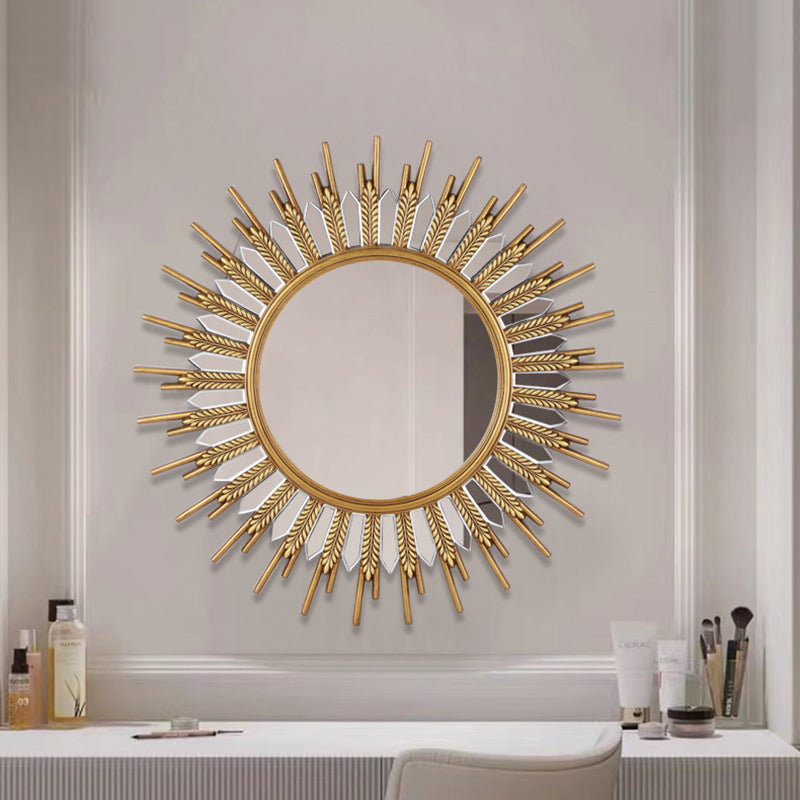 Modern Art Deco Polyurethane Glass Sunflower-shaped Wall Mirror For Living Room &amp; Bathroom