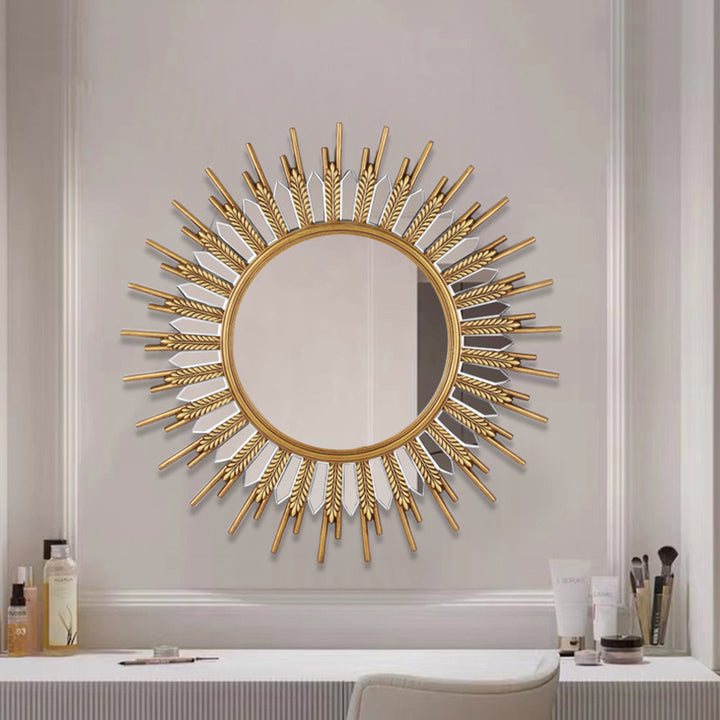 Modern Art Deco Polyurethane Glass Sunflower-shaped Wall Mirror For Living Room &amp; Bathroom