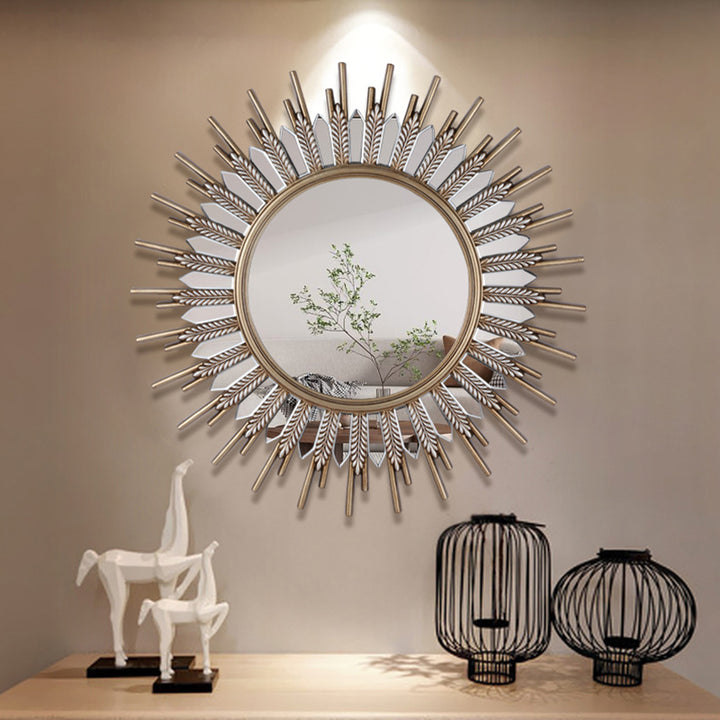 Modern Art Deco Polyurethane Glass Sunflower-shaped Wall Mirror For Living Room &amp; Bathroom