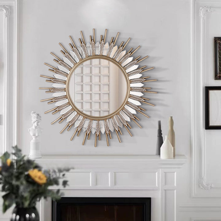Modern Art Deco Polyurethane Glass Sunflower-shaped Wall Mirror For Living Room &amp; Bathroom