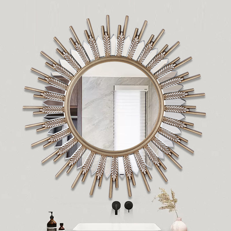 Modern Art Deco Polyurethane Glass Sunflower-shaped Wall Mirror For Living Room &amp; Bathroom