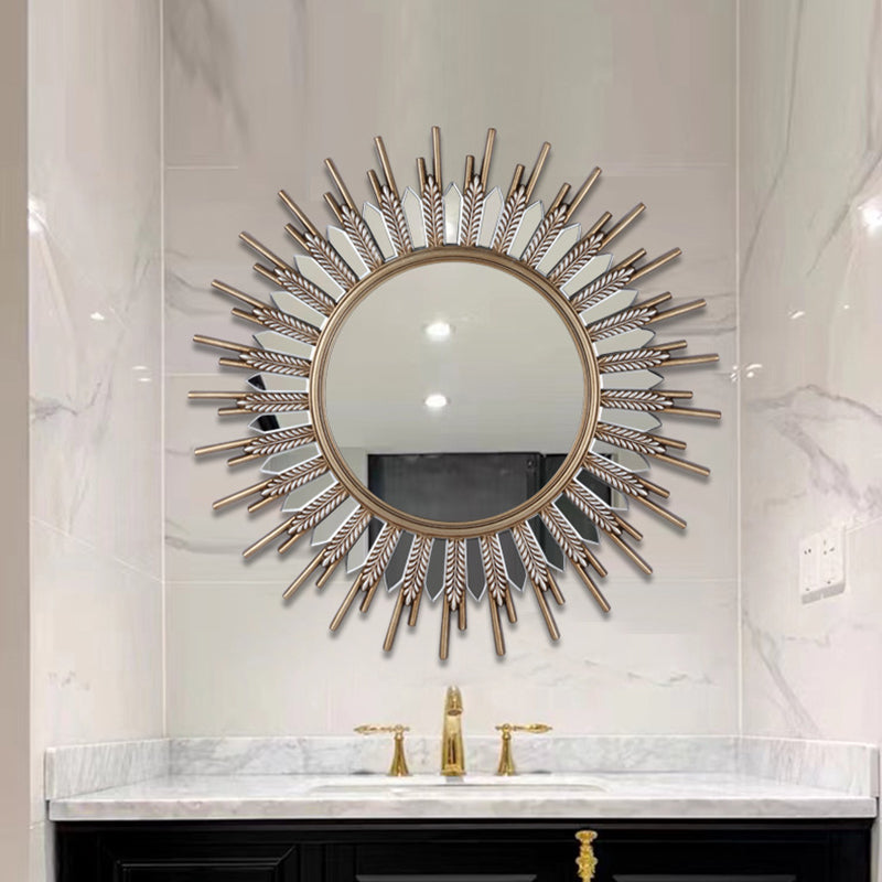 Modern Art Deco Polyurethane Glass Sunflower-shaped Wall Mirror For Living Room &amp; Bathroom