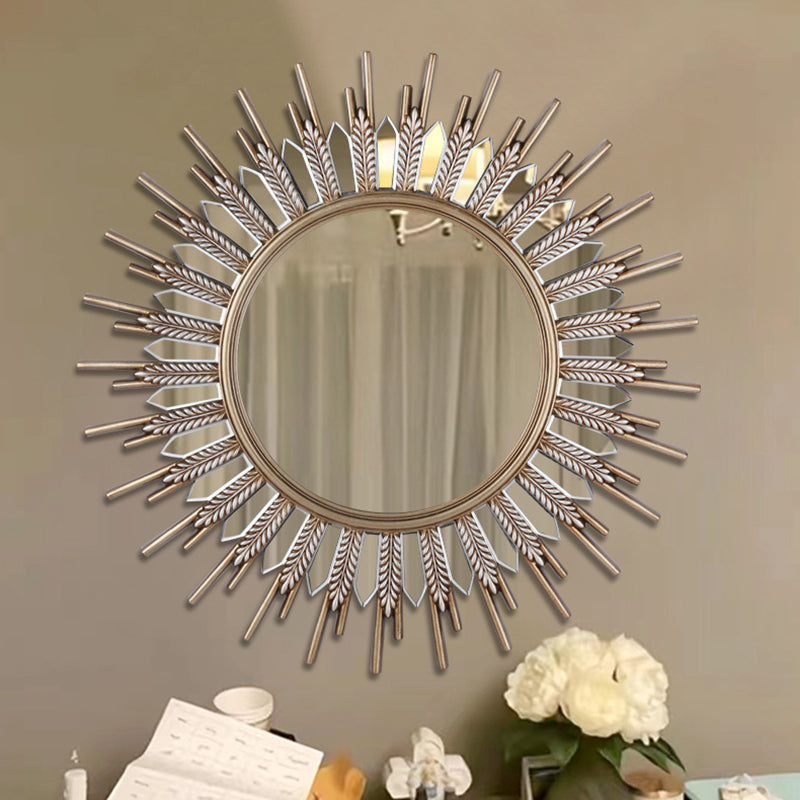 Modern Art Deco Polyurethane Glass Sunflower-shaped Wall Mirror For Living Room &amp; Bathroom
