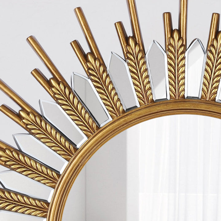 Modern Art Deco Polyurethane Glass Sunflower-shaped Wall Mirror For Living Room &amp; Bathroom