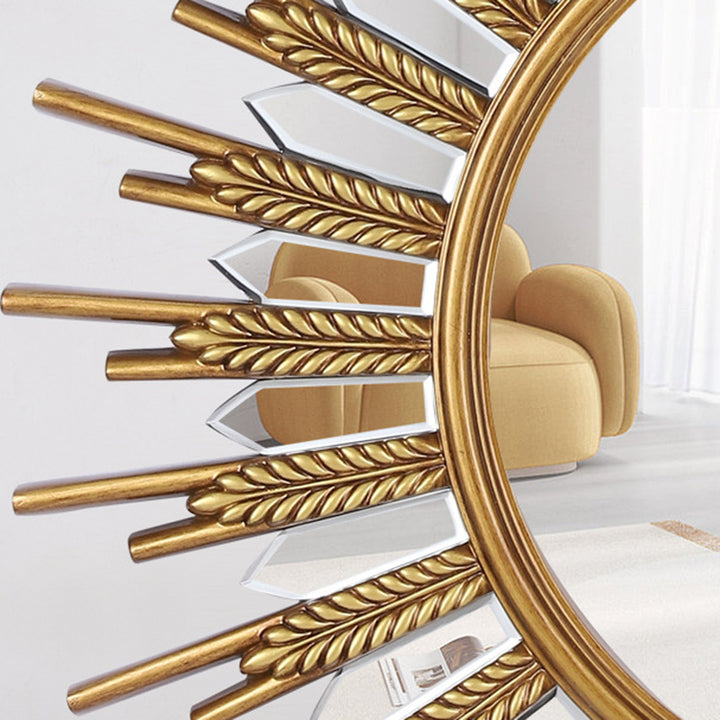 Modern Art Deco Polyurethane Glass Sunflower-shaped Wall Mirror For Living Room &amp; Bathroom