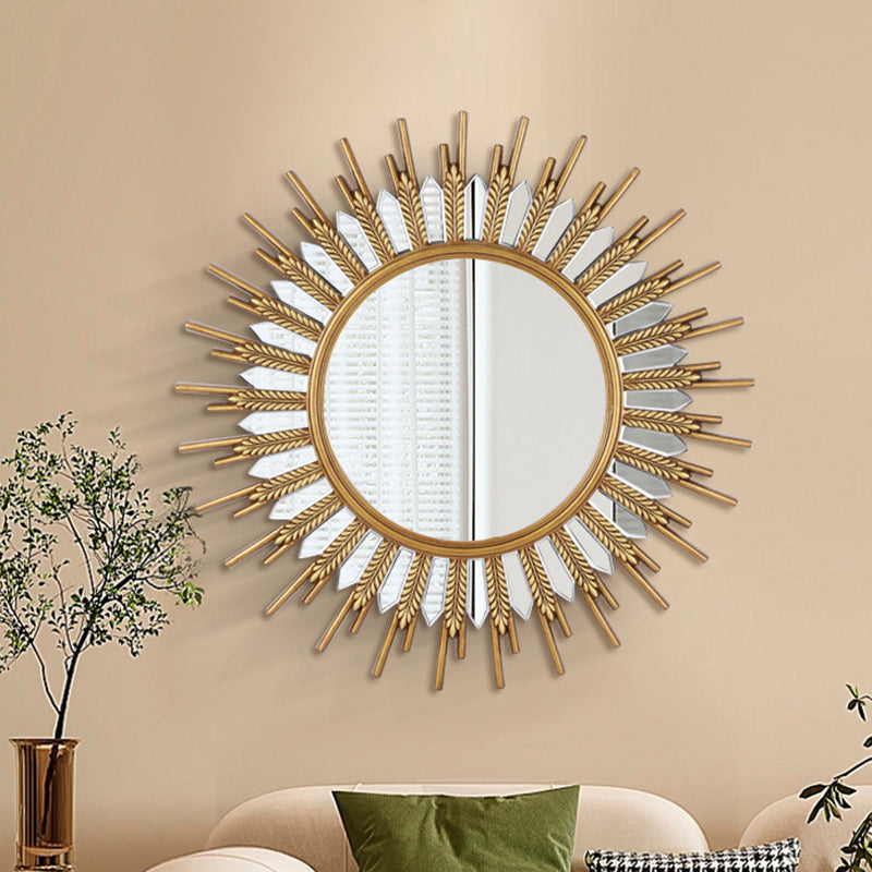 Modern Art Deco Polyurethane Glass Sunflower-shaped Wall Mirror For Living Room &amp; Bathroom