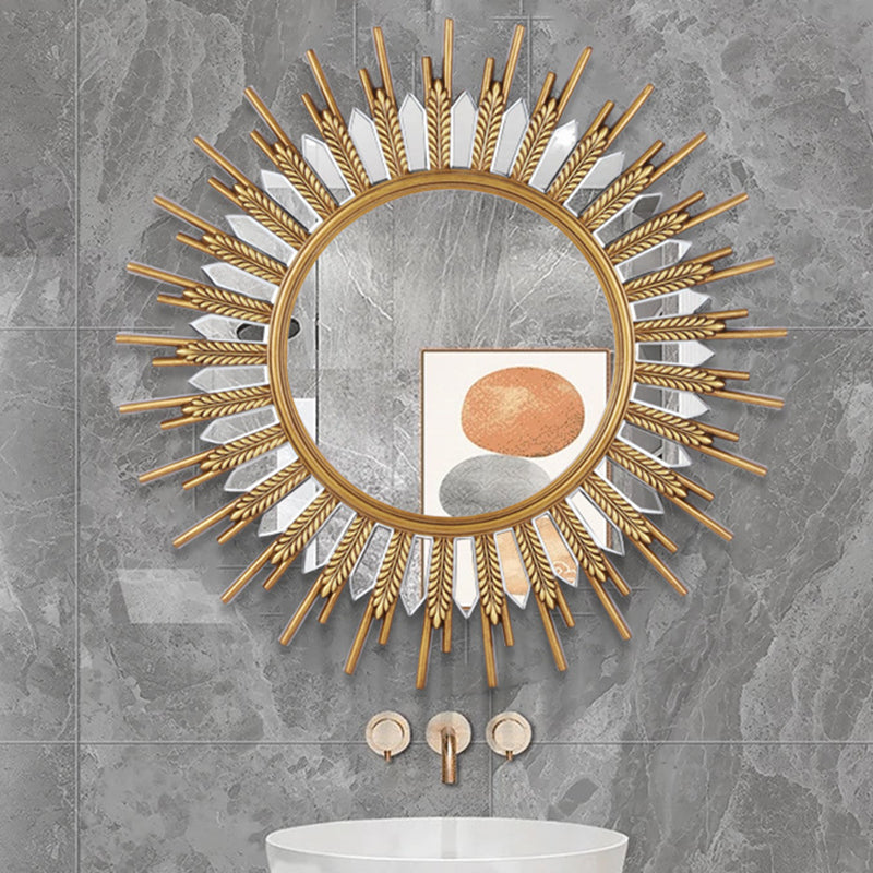 Modern Art Deco Polyurethane Glass Sunflower-shaped Wall Mirror For Living Room &amp; Bathroom
