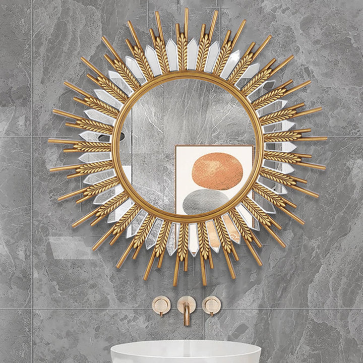Modern Art Deco Polyurethane Glass Sunflower-shaped Wall Mirror For Living Room &amp; Bathroom