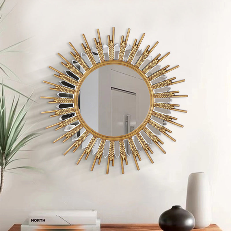 Modern Art Deco Polyurethane Glass Sunflower-shaped Wall Mirror For Living Room &amp; Bathroom