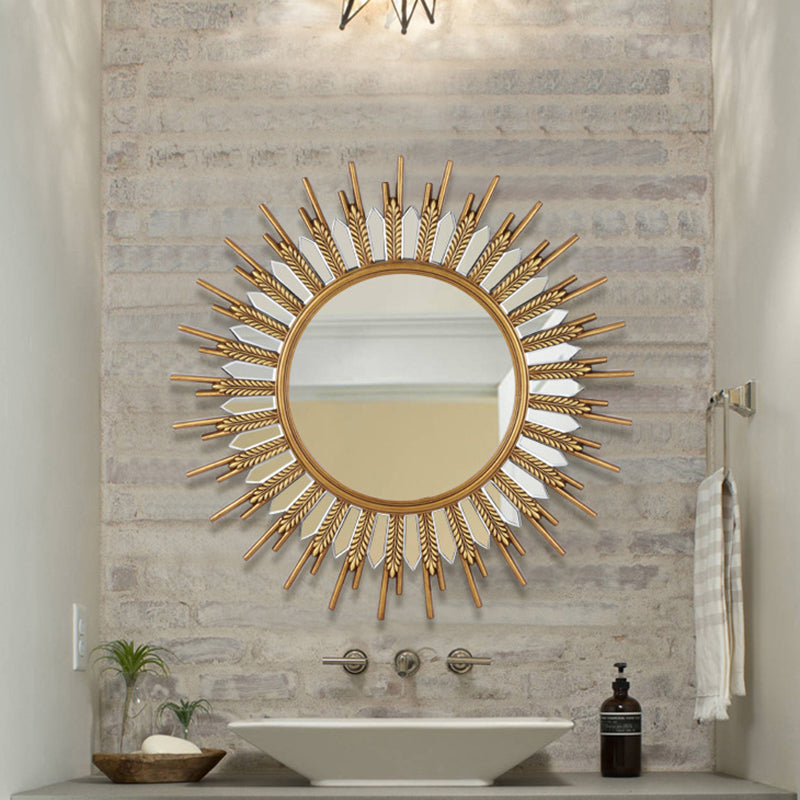 Modern Art Deco Polyurethane Glass Sunflower-shaped Wall Mirror For Living Room &amp; Bathroom