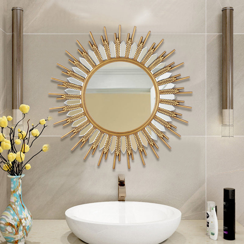 Modern Art Deco Polyurethane Glass Sunflower-shaped Wall Mirror For Living Room &amp; Bathroom
