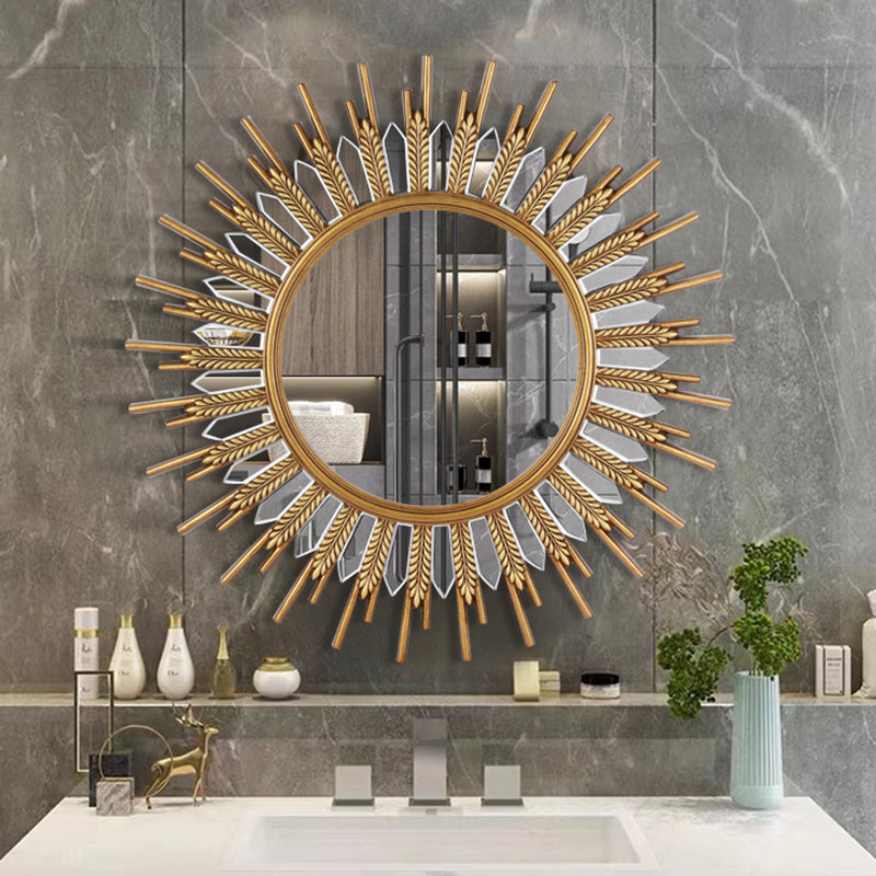 Modern Art Deco Polyurethane Glass Sunflower-shaped Wall Mirror For Living Room &amp; Bathroom