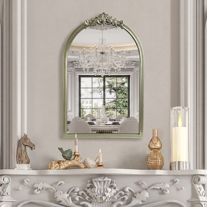 Traditioneller französischer ovaler Bogen-Wandspiegel aus Polyurethan und Glas für Wohnzimmer &amp; Badezimmer 