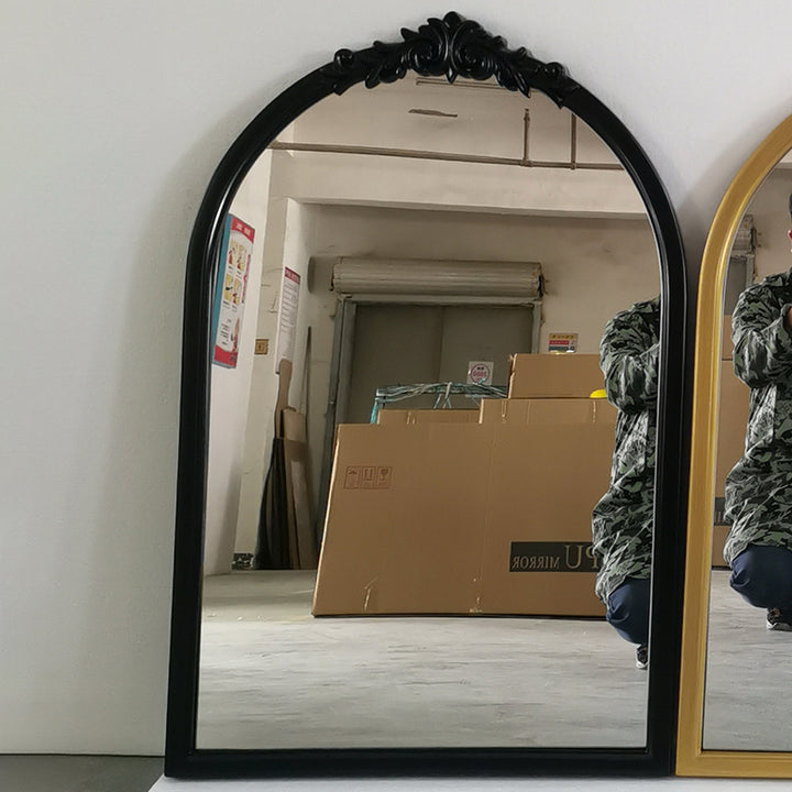 Traditioneller französischer ovaler Bogen-Wandspiegel aus Polyurethan und Glas für Wohnzimmer &amp; Badezimmer 