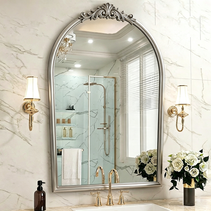 Traditional French Polyurethane Glass Oval Arch Wall Mirror For Living Room & Bathroom