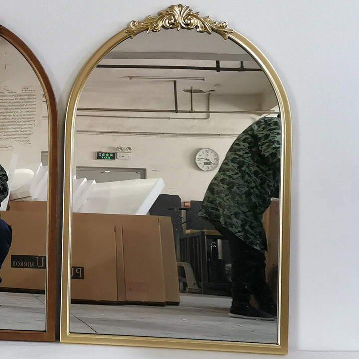 Traditioneller französischer ovaler Bogen-Wandspiegel aus Polyurethan und Glas für Wohnzimmer &amp; Badezimmer 