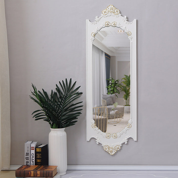 Traditioneller ovaler Wandspiegel aus MDF, Kunstharz und Glas im europäischen Stil für Schlafzimmer und Wohnzimmer 