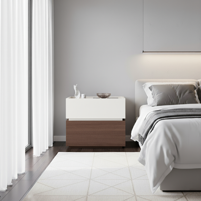 Modern Minimalist Solid Wood Eco Board Square Rectangular Nightstand with 2 Drawers for Bedroom