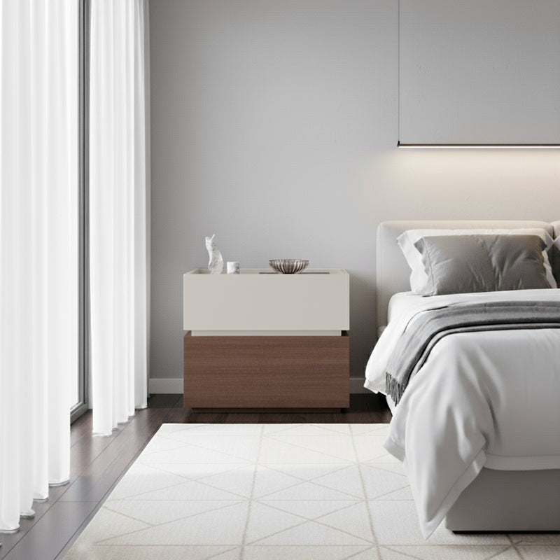 Modern Minimalist Solid Wood Eco Board Square Rectangular Nightstand with 2 Drawers for Bedroom