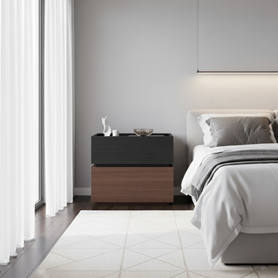 Modern Minimalist Solid Wood Eco Board Square Rectangular Nightstand with 2 Drawers for Bedroom