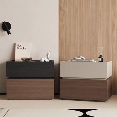 Modern Minimalist Solid Wood Eco Board Square Rectangular Nightstand with 2 Drawers for Bedroom