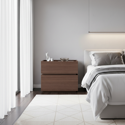 Modern Minimalist Solid Wood Eco Board Square Rectangular Nightstand with 2 Drawers for Bedroom