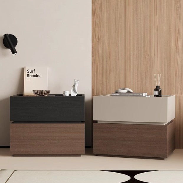 Modern Minimalist Solid Wood Eco Board Square Rectangular Nightstand with 2 Drawers for Bedroom
