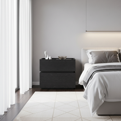 Modern Minimalist Solid Wood Eco Board Square Rectangular Nightstand with 2 Drawers for Bedroom