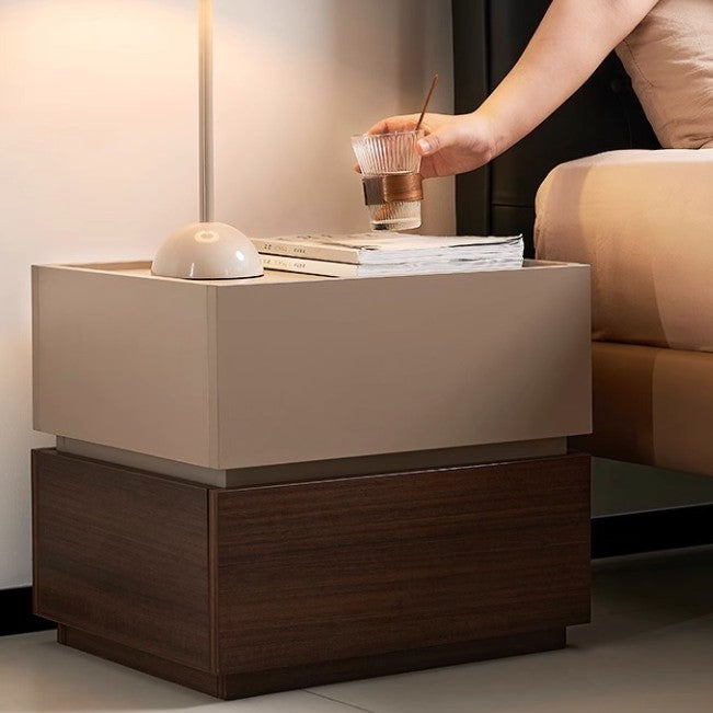 Modern Minimalist Solid Wood Eco Board Square Rectangular Nightstand with 2 Drawers for Bedroom