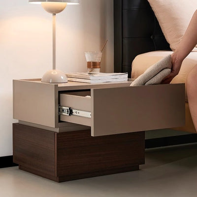 Modern Minimalist Solid Wood Eco Board Square Rectangular Nightstand with 2 Drawers for Bedroom