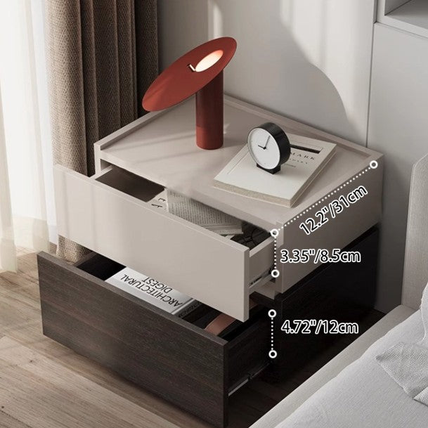 Modern Minimalist Solid Wood Eco Board Square Rectangular Nightstand with 2 Drawers for Bedroom