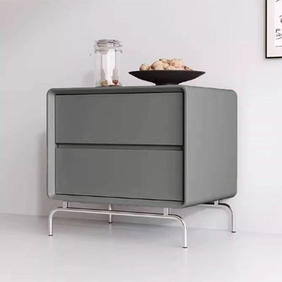 Contemporary Nordic Cat-Scratch Leather Pine Wood Carbon Steel Square Rectangular Nightstand With 2 Drawers For Bedroom